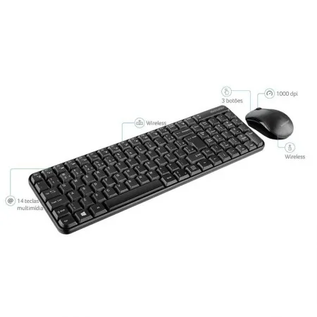 Teclado e mouse sem fio USB 2.4Ghz Preto multimídia - TC183 - Multi