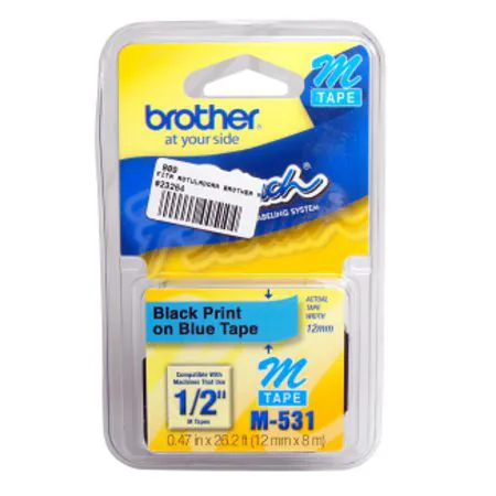 Fita para rotulador M531 Azul escrita Preto 12mm - Brother