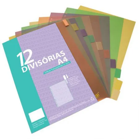 Divisória colorida A4 - 12 projeções com visor - 12INTBA-SOR - Yes
