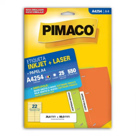 Etiqueta inkjet/laser A4254 com 25 folhas - Pimaco