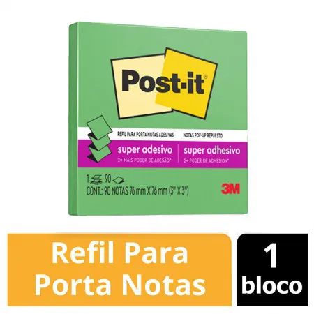 Bloco de notas super adesivas Post-it refil Verde Sorte 76x76mm 90 folhas - 3M