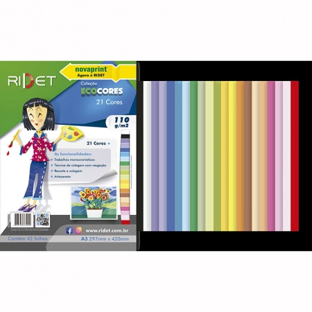 Bloco ecocores 110g 297x420mm 42 folhas 21 cores 010004 - Novaprint / Ridet