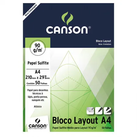 Bloco layout liso A4 90g - com 50 folhas - Canson