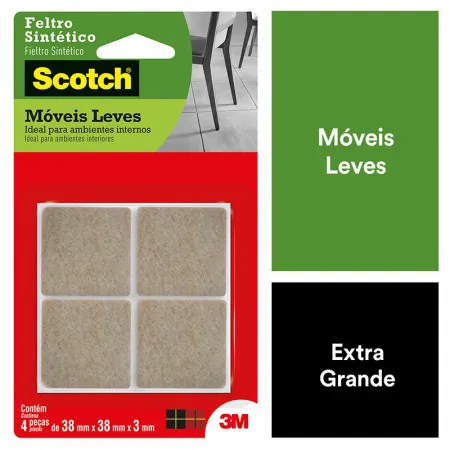 Feltro sintético para móveis leves Scotch quadrado marrom Extra Grande c/4 unid - 3M