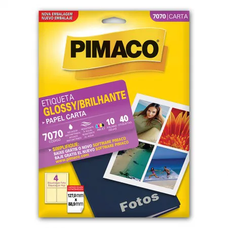 Etiqueta Papel Glossy 7070 com 10 folhas - Pimaco