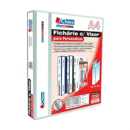 Fichário revestido com cristal A4 branco 30mm - 235 - com 4 argolas - Hemon