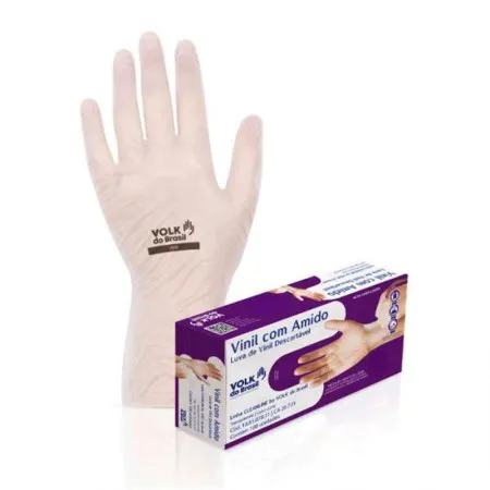 Luva de vinil descartável G com amido com 100 unidades - Volk