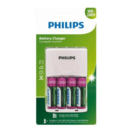 Carregador de pilhas AA/AAA c/4 pilhas AA SCB2445NB - Philips