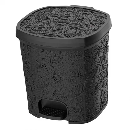 Cesto de lixo plást 8L Renda Floral Preto c/pedal 0623 Uninjet