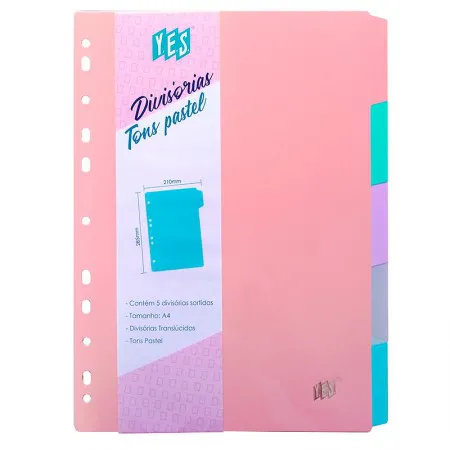 Divisória colorida A4 - 5 projeções - 5TBES-SOR - Yes