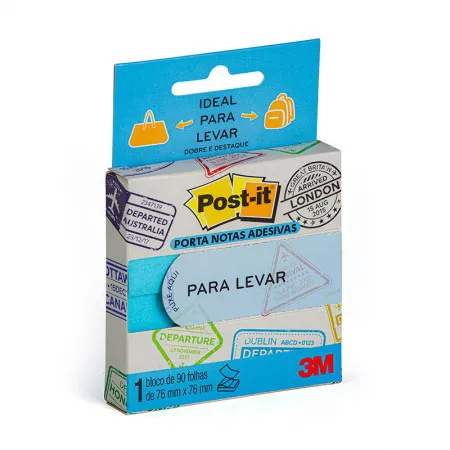 Bloco de notas adesivas Post-it para levar azul 76x76mm 90 folhas - 3M