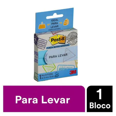 Bloco de notas adesivas Post-it para levar azul 76x76mm 90 folhas - 3M