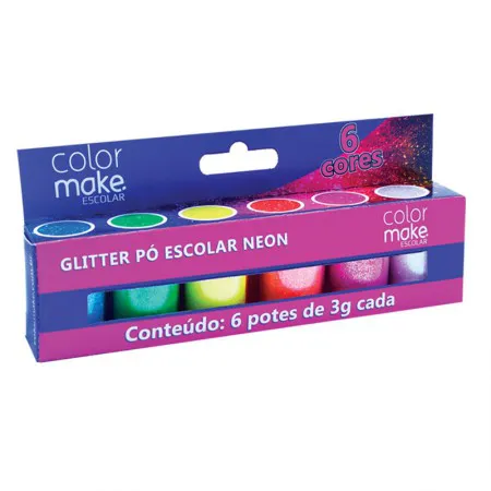 Glitter escolar neon com 6 cores - 7006 - Colormake
