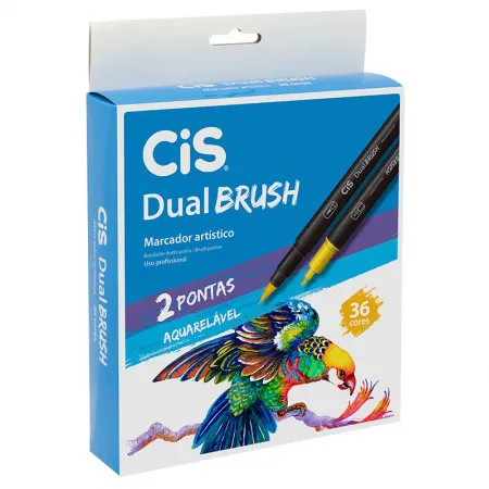 Caneta pincel dual Brush Aquarelável - com 36 cores - Cis