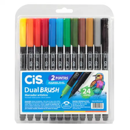 Caneta pincel dual Brush Aquarelável - com 24 cores - Cis