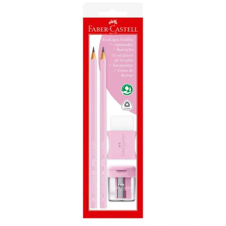 Lápis preto tom pastel Rosa SM/1205PASTELAPR com 2 lápis 1 borracha e 1 apontador - Faber-Castell