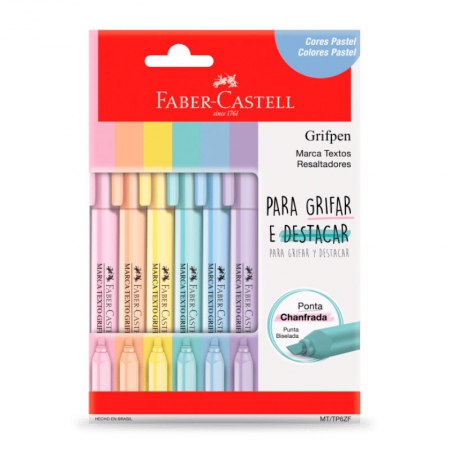Pincel marca texto Grifpen - Blist com 6 unidades - Tons pastel - MT/TP6ZF  - Faber-Castell - Lepok a Sua Grande Papelaria