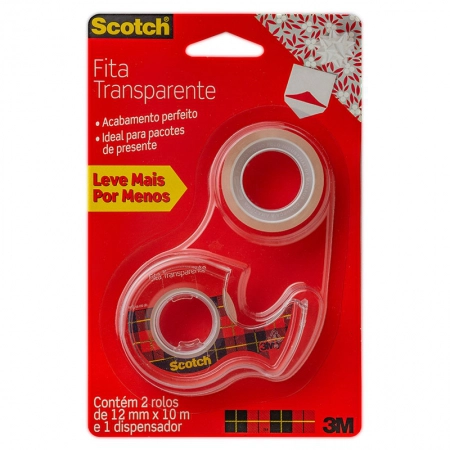 Fita Scotch transparente com 2 rolos e 1 aparelho 12mmx10m - 3M