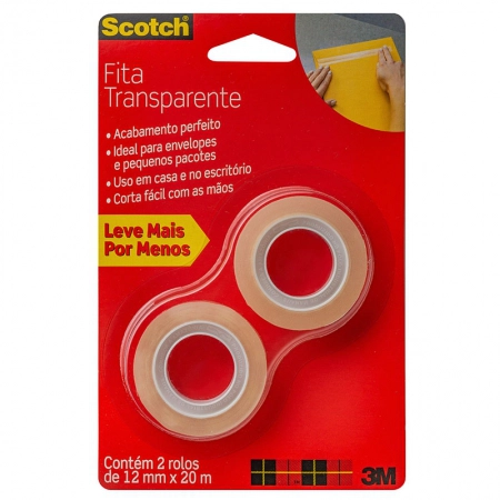 Fita Scotch transparente com 2 rolos - 12mmx20m - 3M