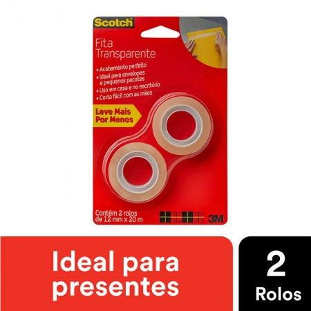 Fita Scotch transparente com 2 rolos - 12mmx20m - 3M