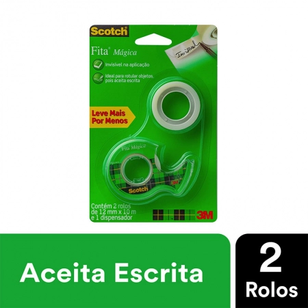 Fita mágica Scotch 12mmx10m com 2 rolos e 1 suporte 810 - 3M