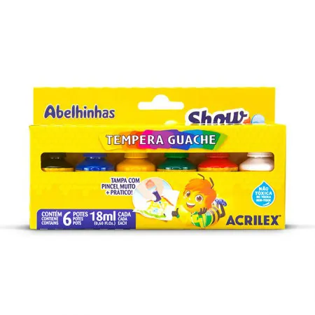 Tinta guache Show Color com pincel 6 cores 18ml 02005 - Acrilex