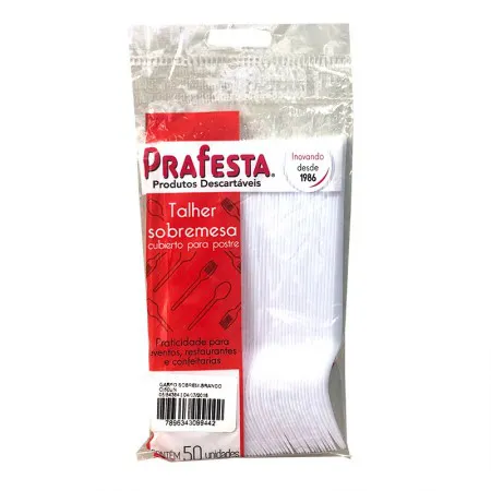 Garfo descartável para sobremesa branco - 9944 - com 50 unidades - PraFesta