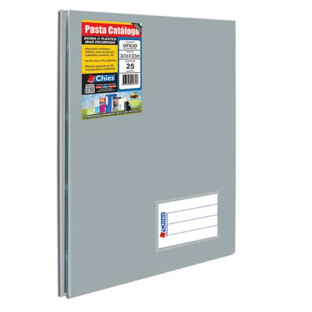 Pasta catálogo ofício 163 Prata com 25 plásticos - Hemon