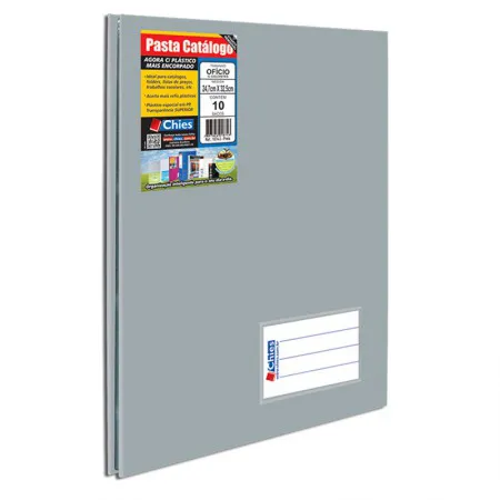 Pasta catálogo ofício 5337 Prata com 10 plásticos - Chies