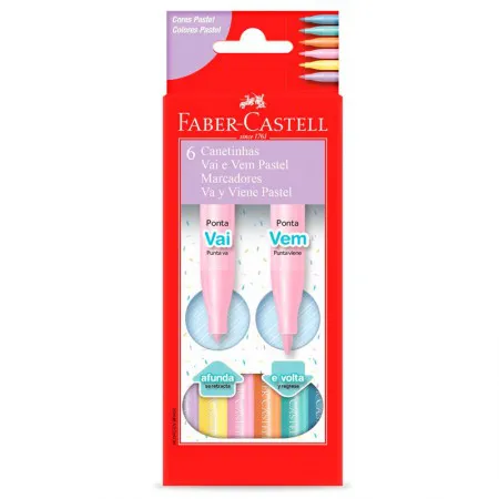 Caneta hidrográfica Vai e Vem 6 cores Pastel 150906VVZF - Faber-Castell