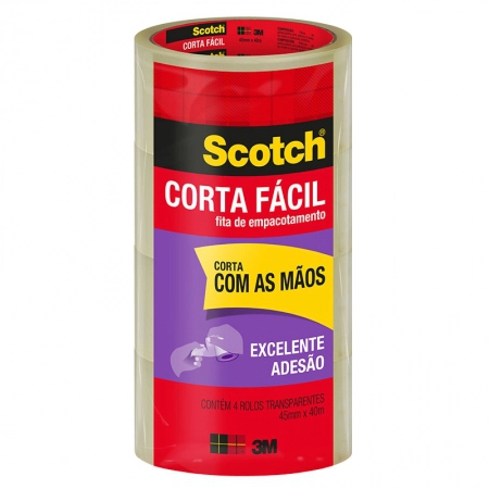 Fita de empacotamento Scotch Corta Fácil c/ 4 unidades 45mmx40m - 3M