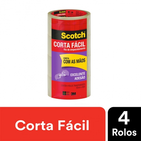 Fita de empacotamento Scotch Corta Fácil c/ 4 unidades 45mmx40m - 3M