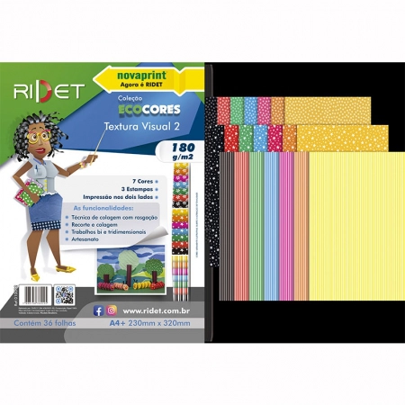 Bloco ecocores visual 2 180g 230x320mm 36 folhas 7 cores 010012 - Novaprint / Ridet