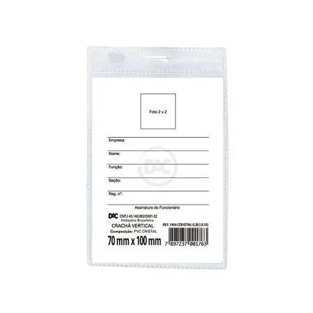 Crachá plástico sem prendedor vertical 70x100mm - 1454 - Dac