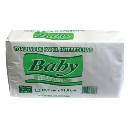 Papel toalha interfolha 2 dobras 100% Celulose 22,5x21 com 1000 fls - Baby