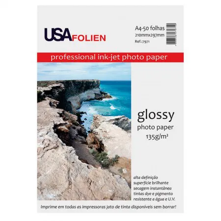 Papel fotográfico glossy paper A4 135g com 50 folhas 7971 - Usa Folien