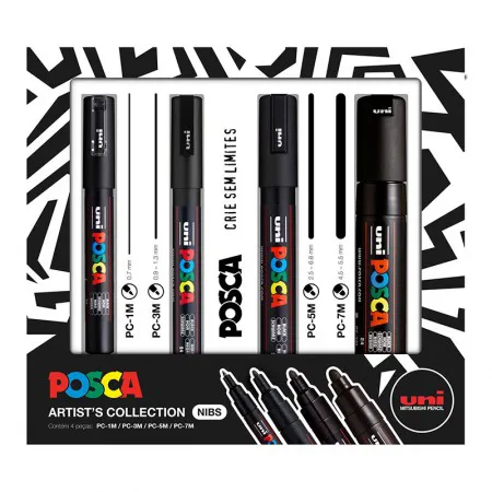 Caneta Posca Artists Collection NIBS - preto - estojo com 4 unidades - Uni-Ball
