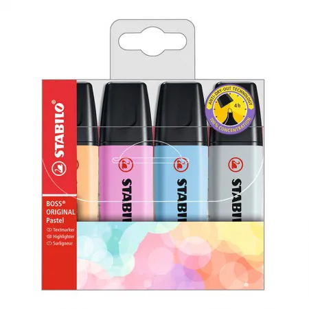 Pincel marca texto Boss Pastel 70/4-4 estojo com 4 cores - Stabilo