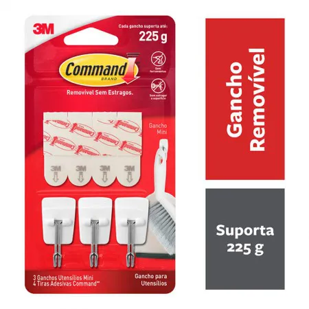 Gancho adesivo para utensílios Command branco mini 3 unid HB004819940 - 3M