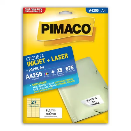 Etiqueta inkjet/laser A4255 com 25 folhas - Pimaco