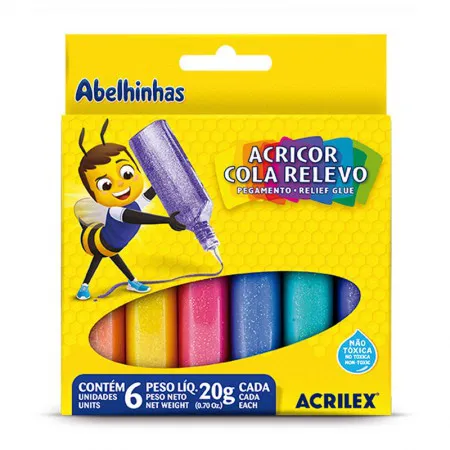 Cola Agricor Relevo 6 cores 20g 02306 - Acrilex