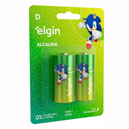 Pilha alcalina grande D - com 2 unidades - Elgin