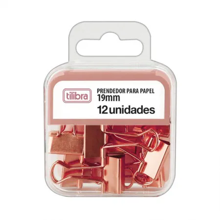 Prendedor de papel 19mm ouro rose com 12 unidades 276529 - Tilibra