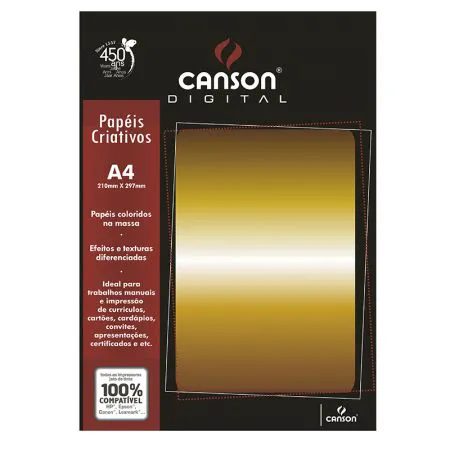 Papel metalizado A4 300g amarelo ouro - com 15 folhas - Canson