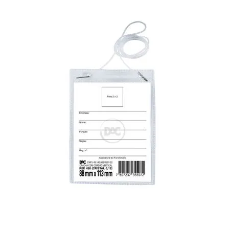 Crachá plástico com cordão vertical 88X113mm - 458 - Dac