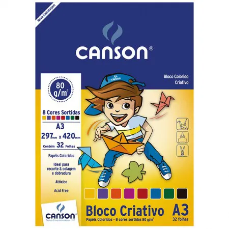 Bloco Criativo A3 80g com 8 cores - com 32 folhas - Canson