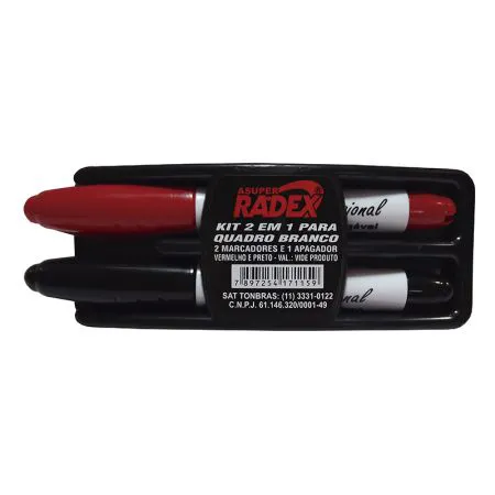 Kit apagador e pincel para quadro branco Preto/Vermelho - Radex