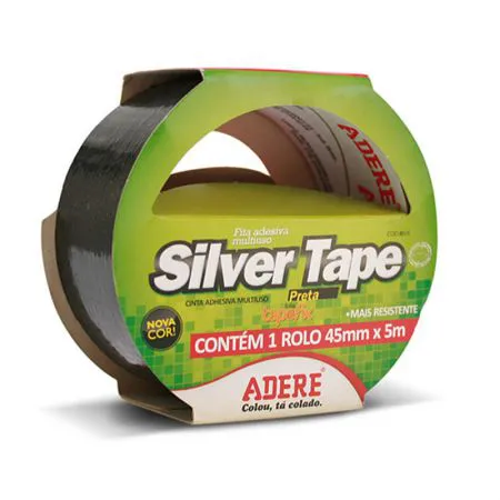 Fita adesiva multiuso Silver Tape preta 45mm x 5m - Adere