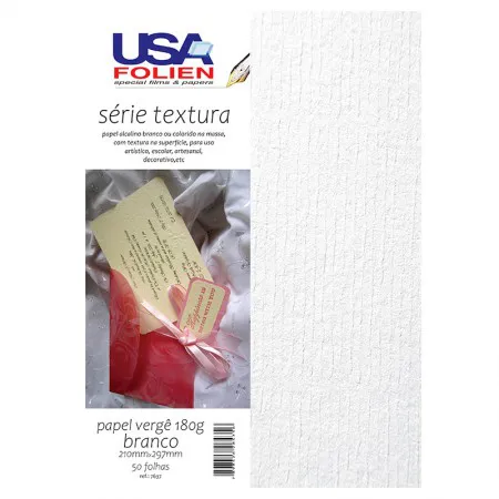 Papel vergê branco A4 180g com 50 folhas 7637 - Usa Folien