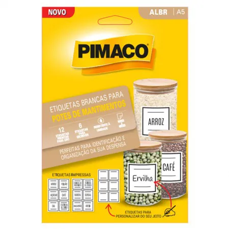 Etiqueta adesiva para potes de mantimentos ALBR A5 com 3 folhas - Pimaco